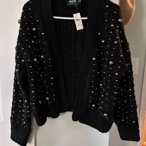Anthropologie Black Beaded Cardigan